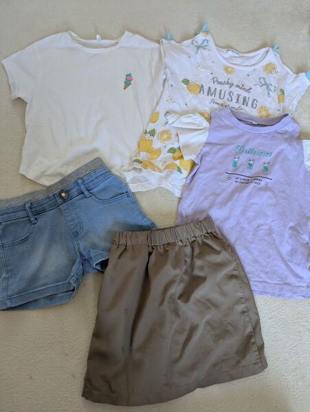 追加しました 120センチ まとめて ショートパンツ 肩出しTシャツ 7点 デニム 夏 半袖 女の子 セット 半袖Tシャツ