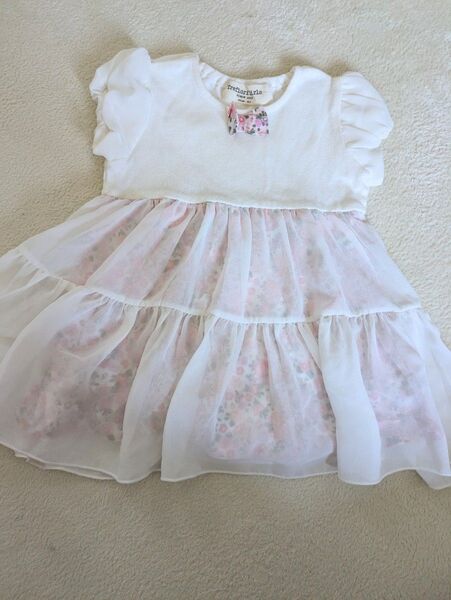 未使用 80サイズ ロンパース フォーマル レース 帰省 法事 女の子 ベビー服 赤ちゃん 花柄 リボン お呼ばれ パーティー