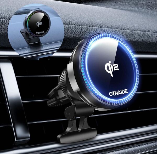 新品未使用 車載ワイヤレス充電器【冷却ファン付き】Mag-Safe充電器 15W充電 急速充電 スマホ冷却 マグネット
