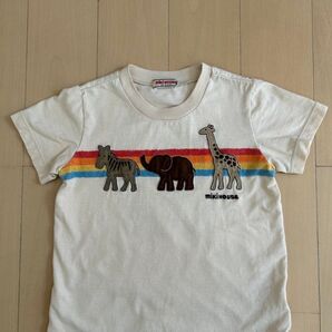 ミキハウス Tシャツ ベージュ動物柄 110サイズ