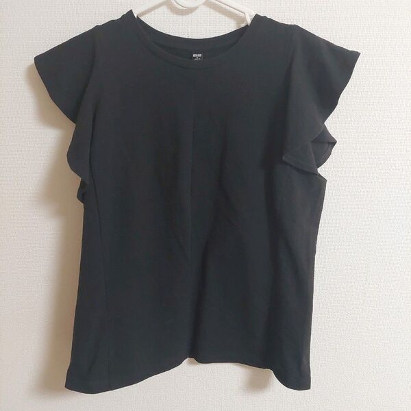 UNIQLO ユニクロ ラッフルスリーブT ブラック 黒
