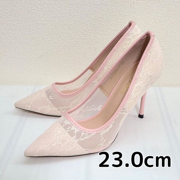 総レースパンプス 痛くない 歩きやすい 美脚ハイヒール ピンヒール ポインテッドトゥ 23.0cm 未使用品