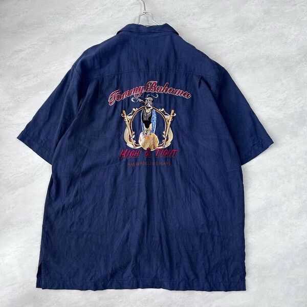 TOMMY BAHAMA トミーバハマ 刺繍アロハシャツ Lサイズ ネイビー系