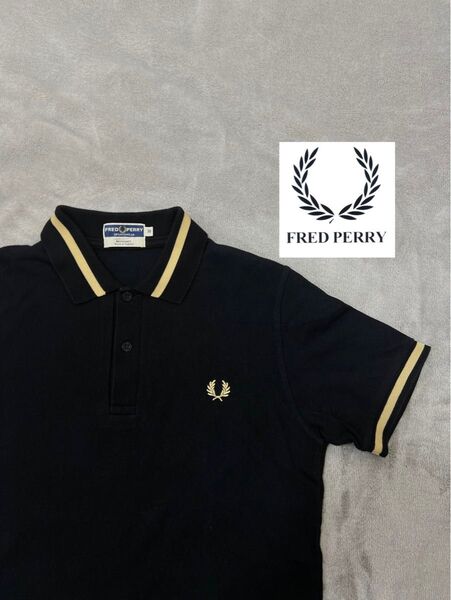 【極美品】フレッドペリーFRED PERRYポロシャツ M2ブラック×ゴールド フレッドペリー 半袖 ポロシャツ