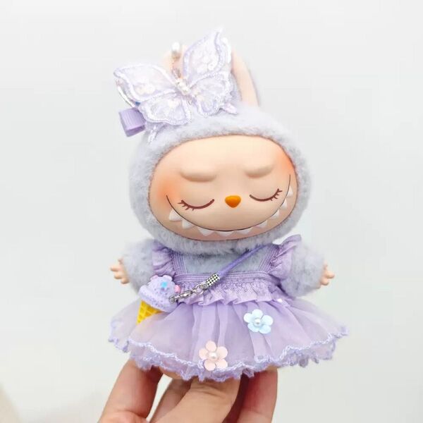 labubu ラブブ ぬいぐるみ着 ワンピース 可愛い 3点セット パープル