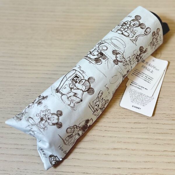 新品タグ付き ディズニーリゾート ミッキー 折りたたみ傘 晴雨兼用 日傘 スケッチ柄