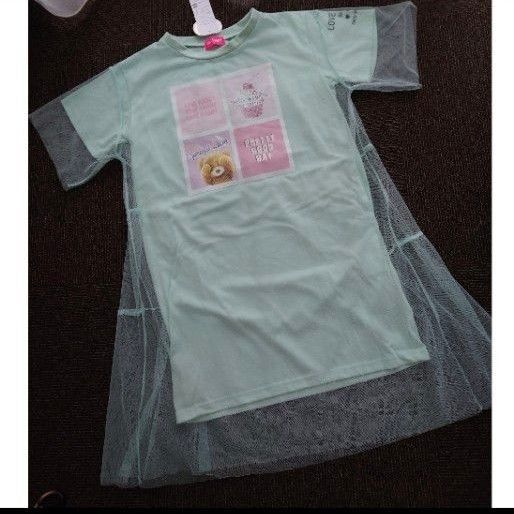 新品タグ付き 150センチ レース付きTシャツチュニックワンピース スイーツ柄 半袖 女の子