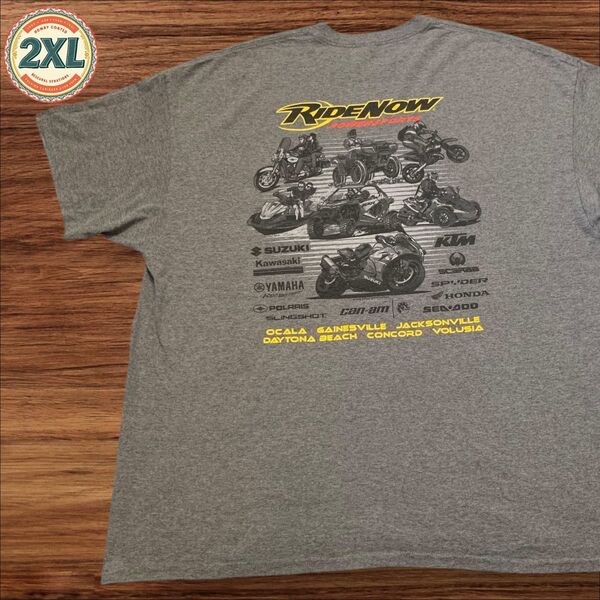 【US古着】カワサキ ヤマハ グレー 2XL バイク モータースポーツ Tシャツ 半袖 バックプリント メンズ レディース