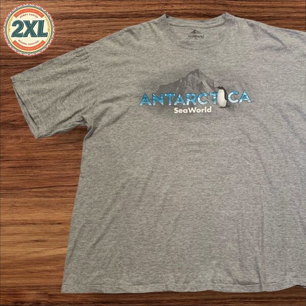 【セール!! US古着】グレー 2XL ペンギン アニマル 水族館 Tシャツ 半袖 プリント メンズ レディース