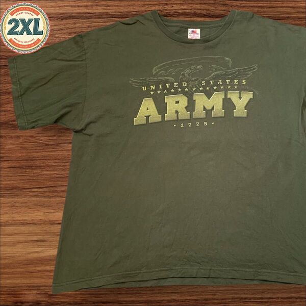 【セール!! US古着】アーミーグリーン 2XL USA製 ARMY コンドル Tシャツ 半袖 プリント メンズ レディース