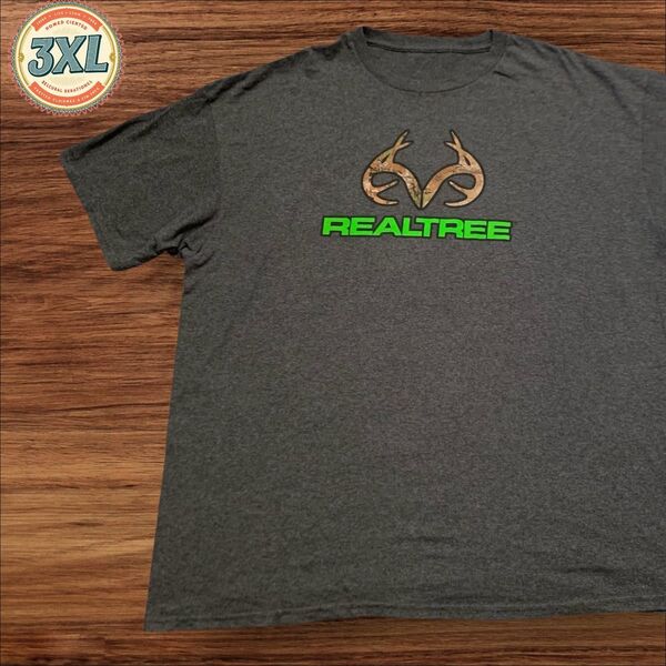 【セール!! US古着】ダークグレー 3XL REALTREE Tシャツ 半袖 プリント メンズ レディース