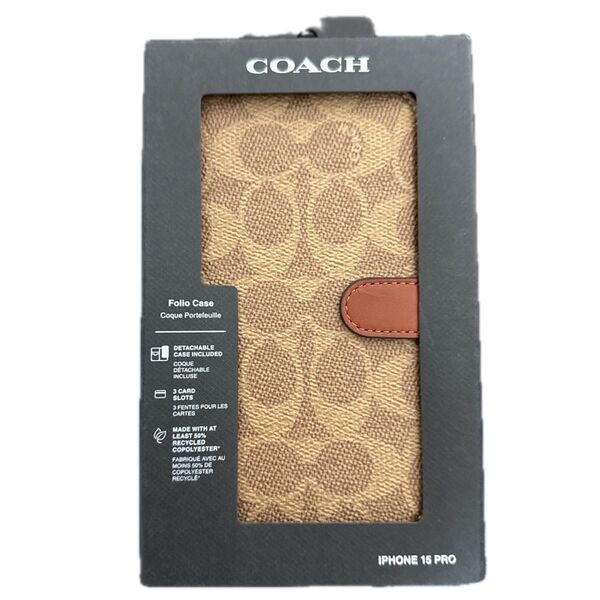 iPhone 15 pro用ケース COACH コーチ Pro ケース 手帳型 ブックケース シグネチャー 手帳