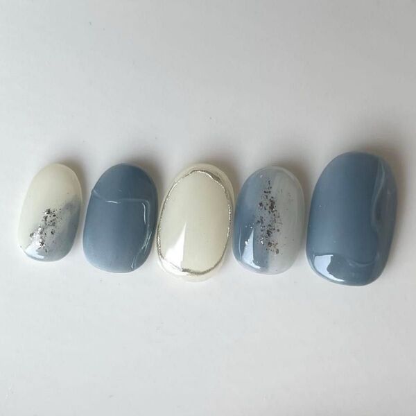 【オーダーネイルチップ】ブルーニュアンスネイル