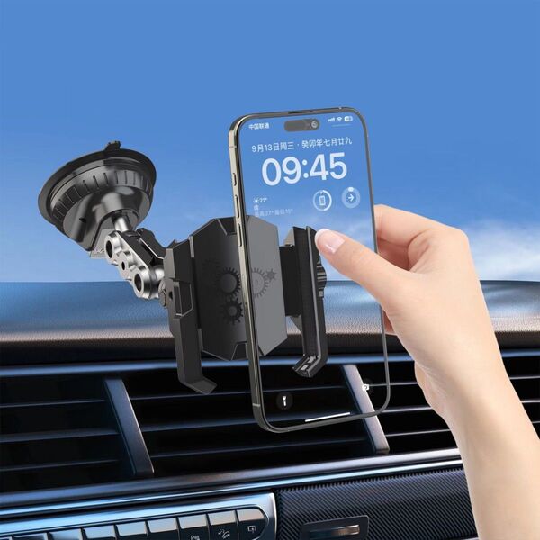 アルミ製 スマホホルダー 強力 真空吸盤 フロントガラス 車載用 360度角度調整 iPhone Android対応