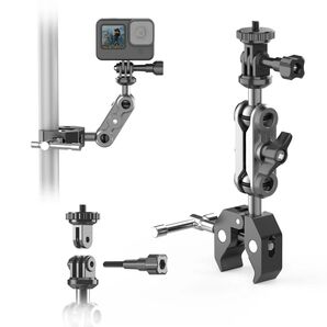 アルミ製 アクションカメラ スーパークランプ マウント GoPro insta360 1/4ネジ バイク 自転車