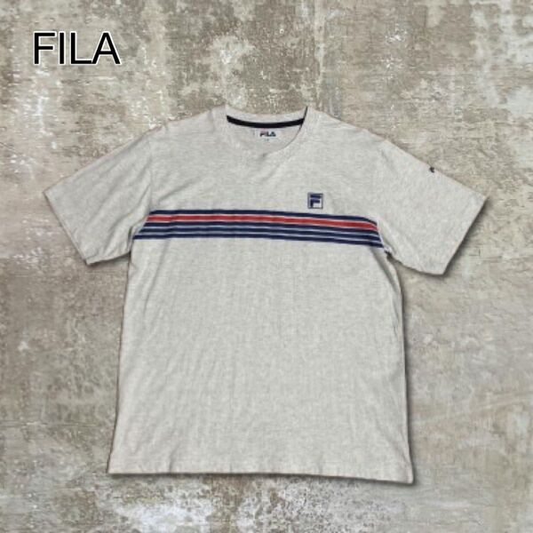 FILAフィラTシャツ半袖ヘザーグレー灰色ロゴデザインスポーツ古着M