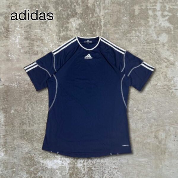 adidasアディダスサッカーゲームシャツ半袖ネイビー紺スポーツ古着XO