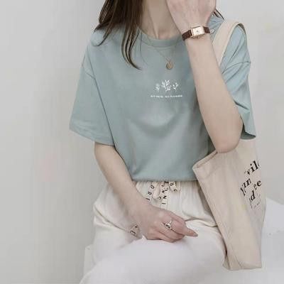 Lサイズ 半袖Tシャツ ミント 夏 シンプル ボタニカルプリント シンプル