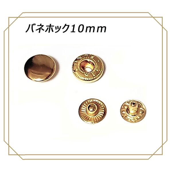 バネホック 10mm 薄いゴールド 10組 レザークラフト ハンドメイド ボタン パーツ 補修 金具 留め具 NTYhm