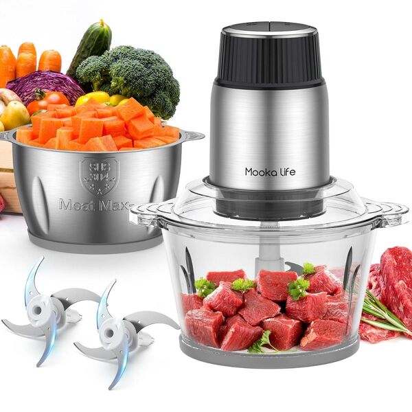 【2L大容量&2種類ボウル 1台5役★】 ミキサー フードプロセッサー 4枚刃 離乳食 ペースト 500W 水洗い可能 新品未使用
