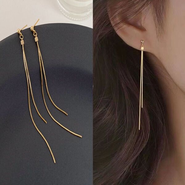 新品 大人気 レディース ピアス ドロップ チェーン ゴールド 揺れる ロング 韓国 大人 シンプル 結婚式 おしゃれ 人気