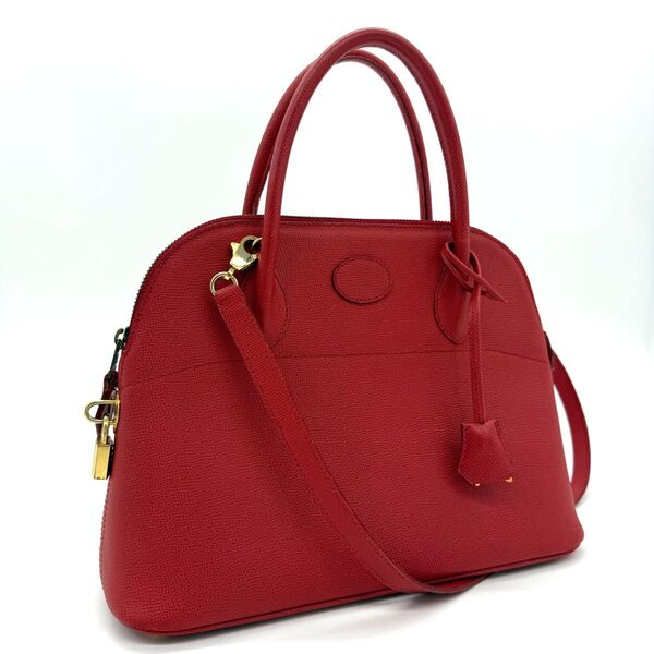 ★美品★HIGH-CLASS ハイクラス 2way ハンドバッグ ドーム型 ワンショルダー カデナ クロシェット レッド
