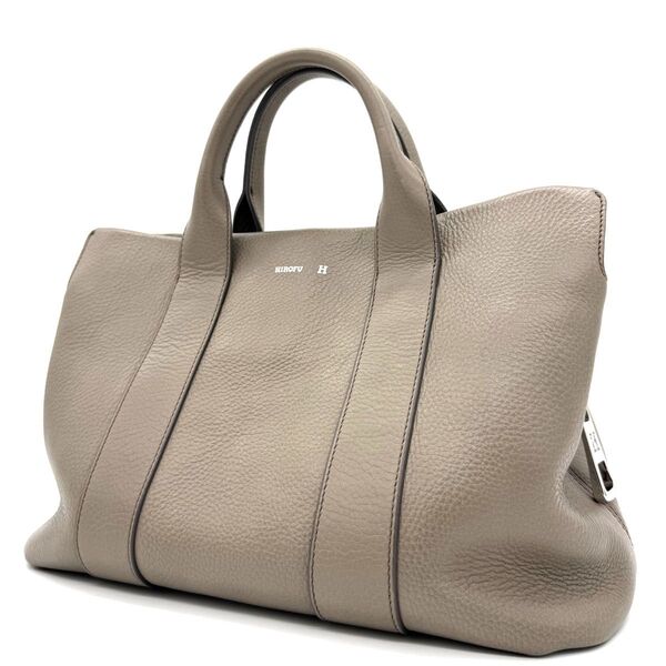 ★極美品★HIROFU ヒロフ 本革 ハンドバッグ ランポ Mサイズ グレージュ エトープ シュリンクレザー シボ革 男女兼用