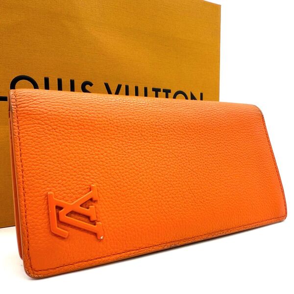 ★RFID搭載★LOUIS VUITTON ルイ ヴィトン ポルトフォイユ ブラザ アエログラム オレンジ グレインレザー 長財布