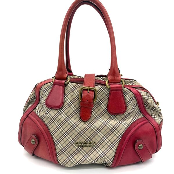 ★美品★BURBERRY BLUELABEL バーバリー ブルーレーベル ノバチェック キャンバス レザー トートバッグ Y2K