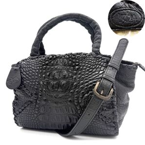 ★極美品★IBZA 2way ハンドバッグ マットクロコダイル カイマン 背ワニ ショルダーバッグ リアルクロコダイル ブラック