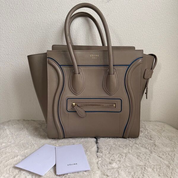 CELINE ラゲージ マイクロショッパー グレージュ/ブルーライン