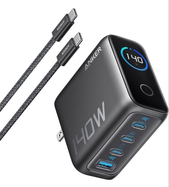 新品未使用 Anker Zolo 4 ポート 140W 壁面急速充電器モニター搭載 240Wのケーブル付き