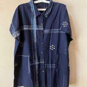 タグ付き未使用★インド綿ビッグシャツ 和風テイスト柄