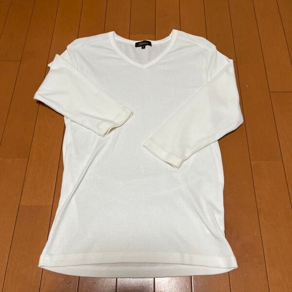 七分袖Tシャツ カットソー メンズ M ホワイト 白