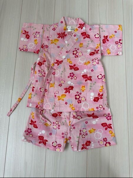 ピンク花柄甚平 90cm 綿100%