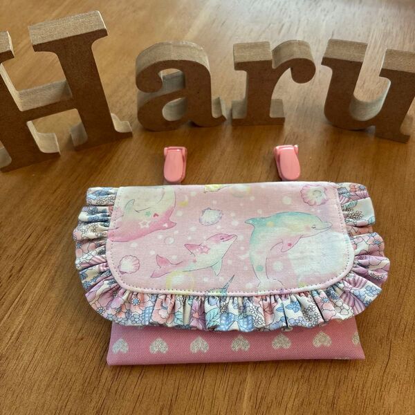 フリル移動ポケット ハンドメイド 女の子用 イルカ柄