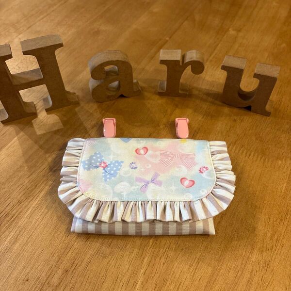 フリル移動ポケット ハンドメイド 女の子用 りぼん柄