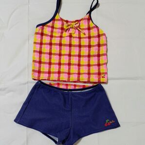 ミキハウス 赤黄色チェックセパレート水着 デニムパンツ さくらんぼ 120130 MIKIHOUSE