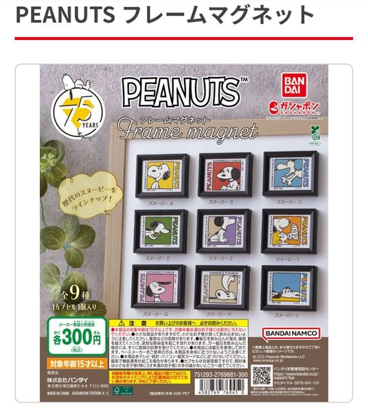 2点セット PEANUTS スヌーピー フレームマグネット B・Hのセット ガチャ