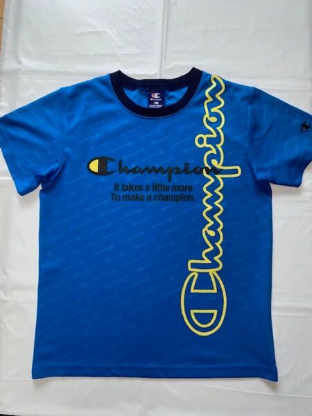 champion チャンピオン ジュニアTシャツ 青 160cm 総柄 デカロゴ