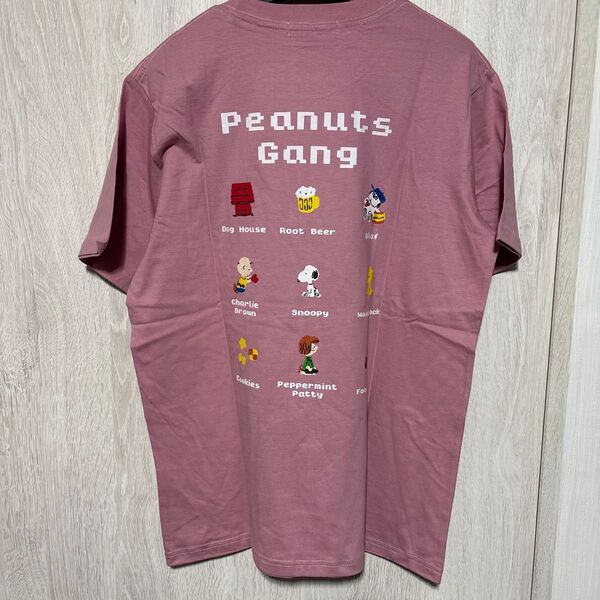 Peanuts Gang キャラクターTシャツ Lサイズ マイクラ風 スヌーピー オラフ 新品 くすみピンク 半袖Tシャツ