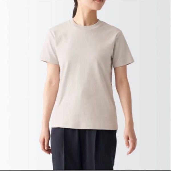 【タグ付き新品】無印 スムース編みクルーネック半袖Tシャツ ライトグレー XS