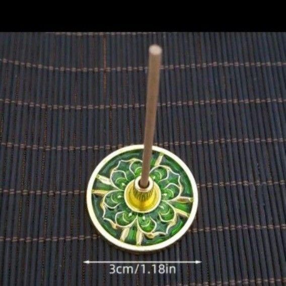 金属製 線香立てお香立て インセンスホルダー 緑色 花柄 3cm
