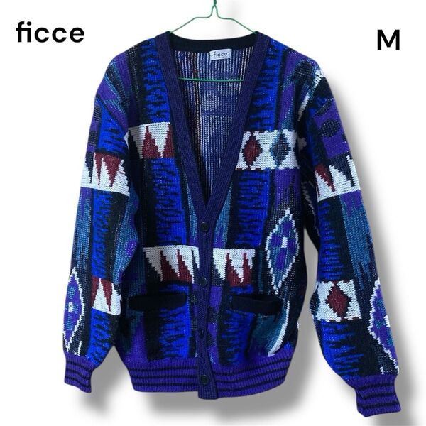 希少レア【クリーニング済】ficce カーディガン ニット 厚手 ヴィンテージ レトロ M