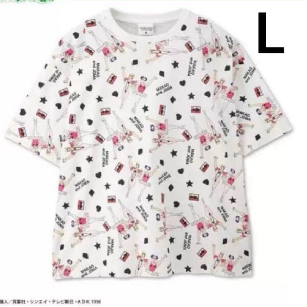 新品未使用 クレヨンしんちゃん マカオとジョマ Tシャツ Lサイズ 総柄 ホワイト クーポンで500円オフ