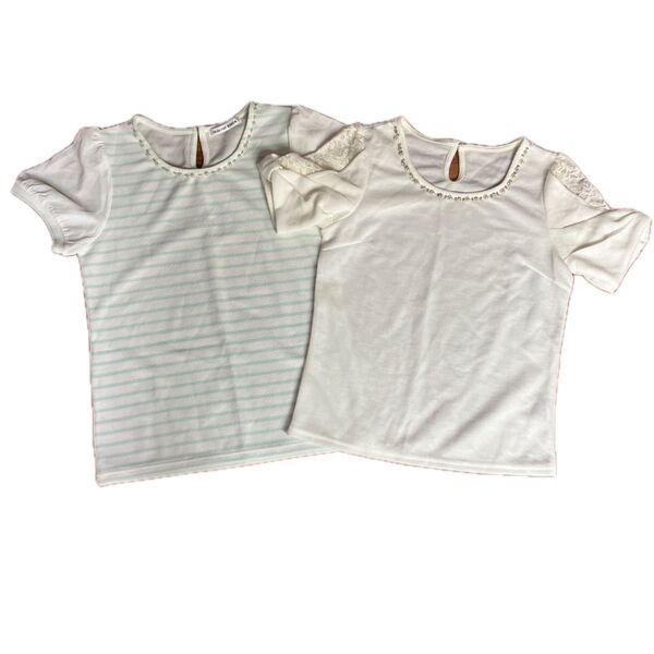 通勤 オフィス トップス カットソー Tシャツ 半袖 レース シースルー ビジュー オフィス 2着セット クーポン しまむら