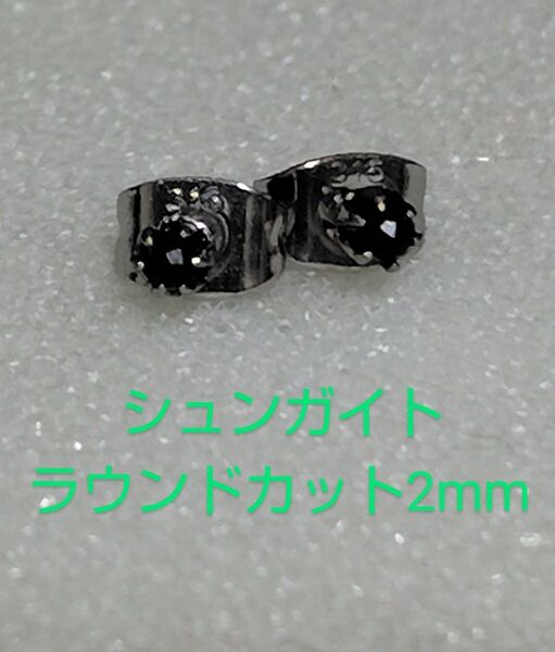 シュンガイトラウンドカット2mm316Lシルバーピアス