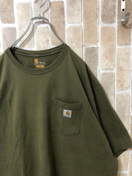 Carhartt 半袖Tシャツ アメリカ古着 ポケットロゴ 3XL オリーブ
