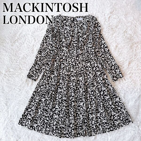 近年モデル MACKINTOSH LONDON マッキントッシュロンドン 花柄ロングワンピース フレア 長袖 38