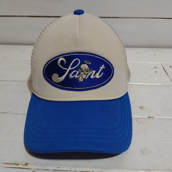 セントマイケル Cap Baby Michael White ベイビーマイケル ロゴ 刺繍 メッシュ キャップ 帽子 オフホワイト